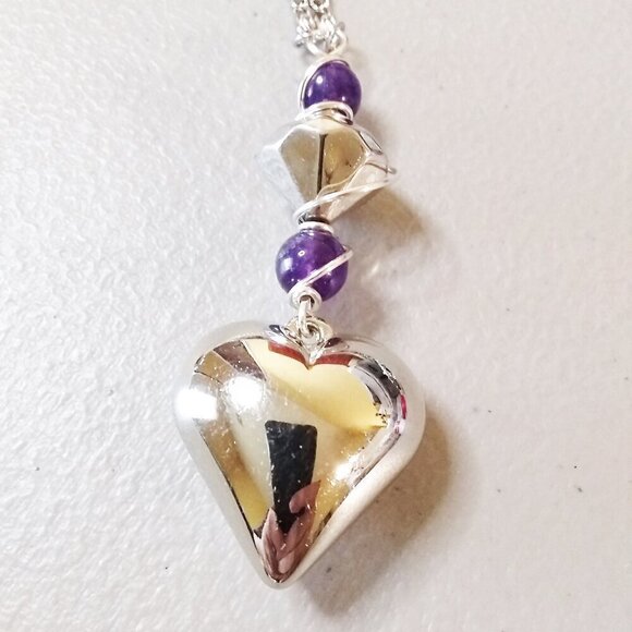 Chunky Heart Necklace ~ Amethyst Beads & Ornate Chain! Sexy Mom or Lovers Gift - Picture 4 of 10